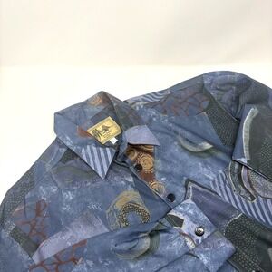 Vtg Fulton Street Button Up Mens L Long Sleeve Geometric Art Maximalist USA Made